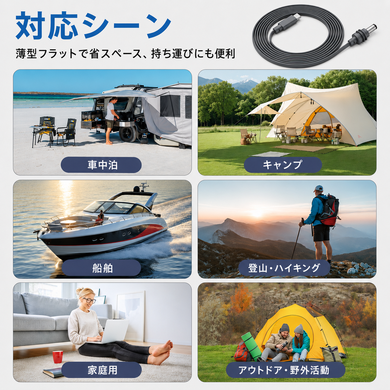 Starlink Mini / Mini X(スターリンクミニ)用 Type-C to DCフラット電源ケーブル 車中泊 キャンプ 船舶 登山 家庭用 アウトドア対応