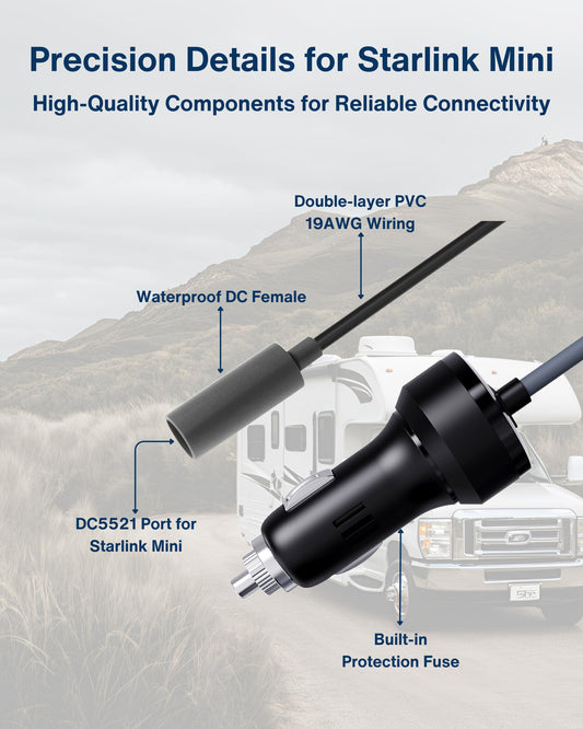 Starlink Mini 車載用電源ケーブル シガーソケット→DC変換アダプター 12-48V対応 12V/3A 36W出力 19AWG高耐久設計 防水DCプラグ RV/トラック/ボート対応