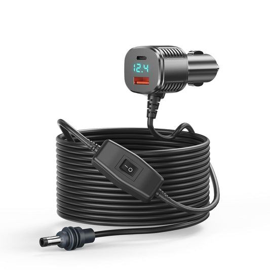 Starlink Mini 車載電源ケーブル 3in1 シガーソケットDC充電ケーブル USB-C PD20W & USB-A QC18W搭載 電圧表示・スイッチ付き 12V-24V対応 5m/16.4FT 高耐久18AWG 車・RV・船対応