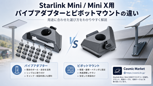 Starlink Mini / Mini X用「パイプアダプター」と「ピボットマウント」の違いとは？用途別の選び方を解説