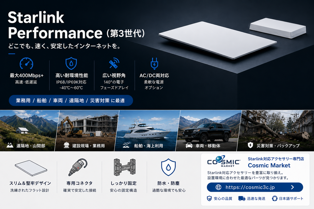 Starlink Performance（第3世代）とは？業務・移動体・遠隔地向けの高性能スターリンクを詳しく解説