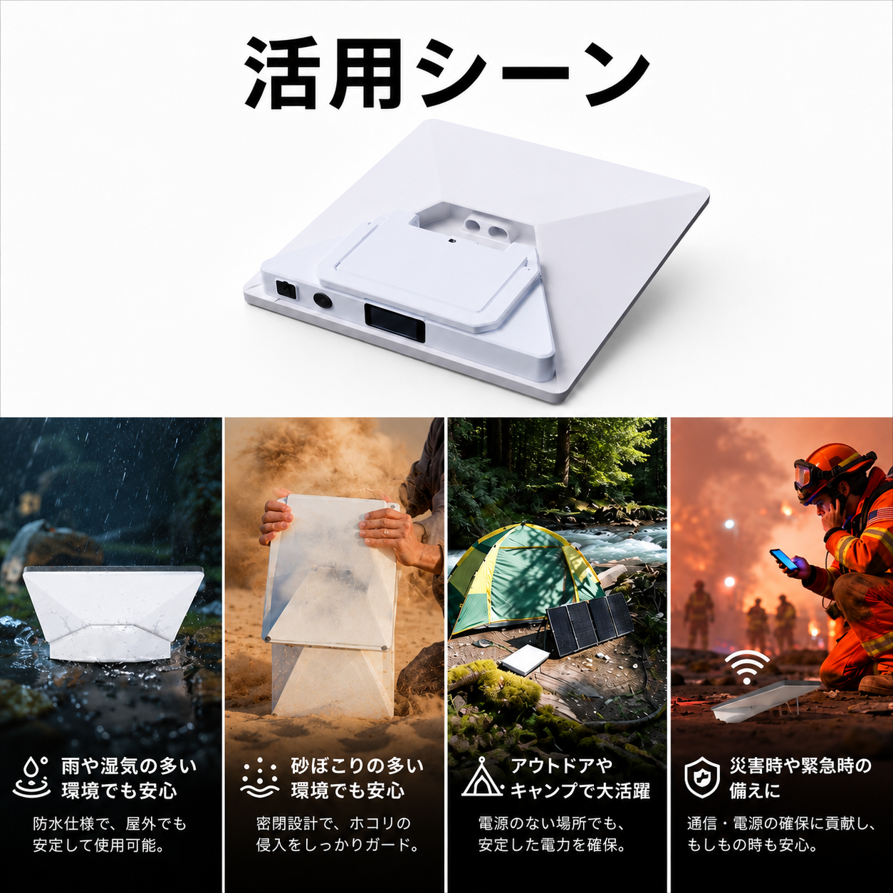 Starlink Mini用ポータブル電源の活用シーン 雨や砂ぼこり アウトドア キャンプ 防災 非常時に便利