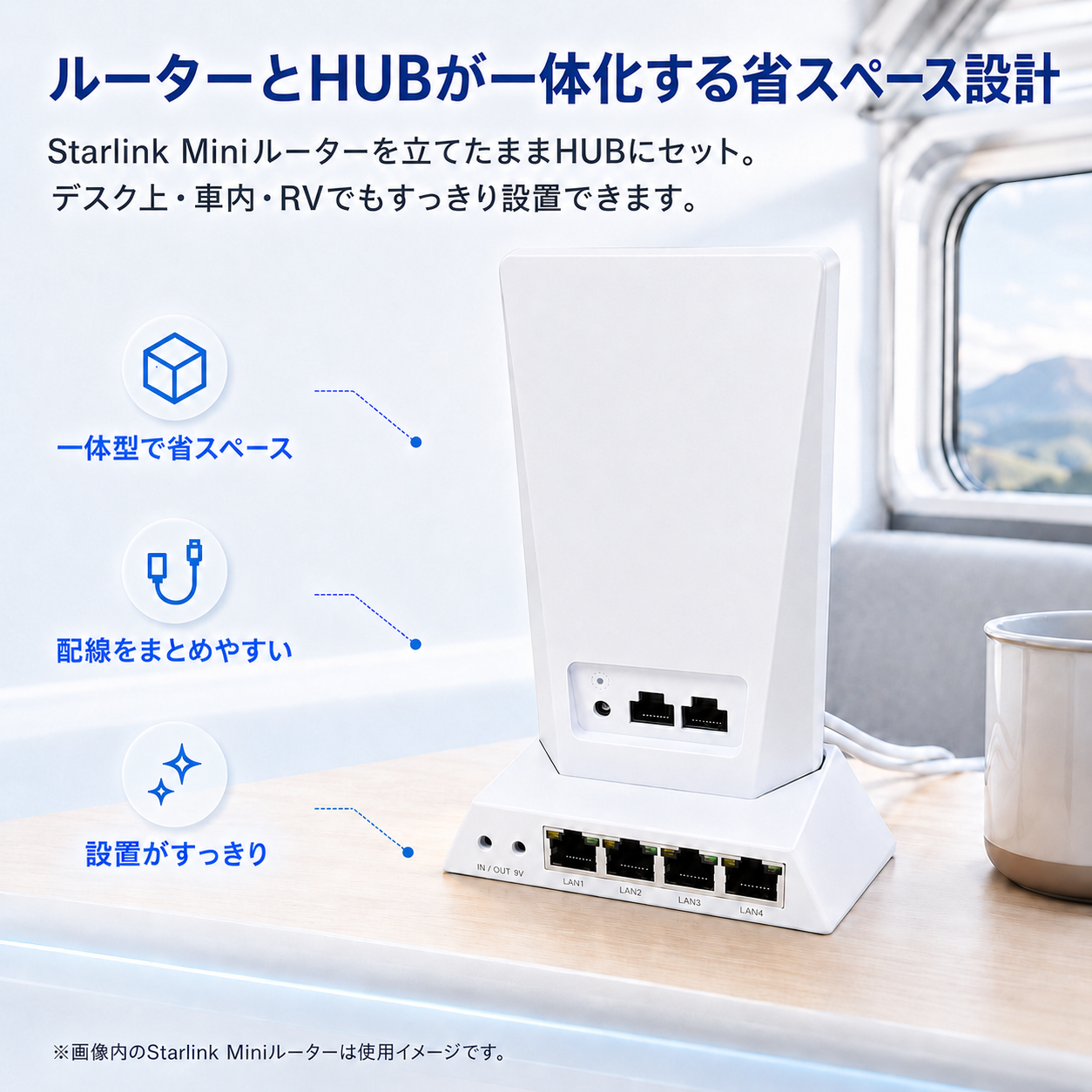 Starlink MiniルーターをHUBにセットできる省スペース設計 デスク・車内・RVで使いやすいLAN拡張HUB