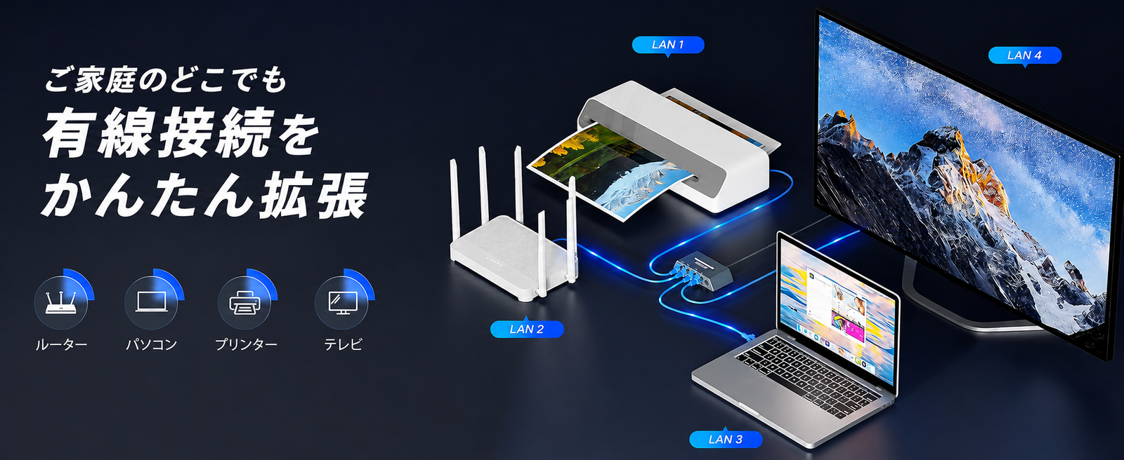 スターリンク環境でルーター パソコン プリンター テレビを有線LAN接続