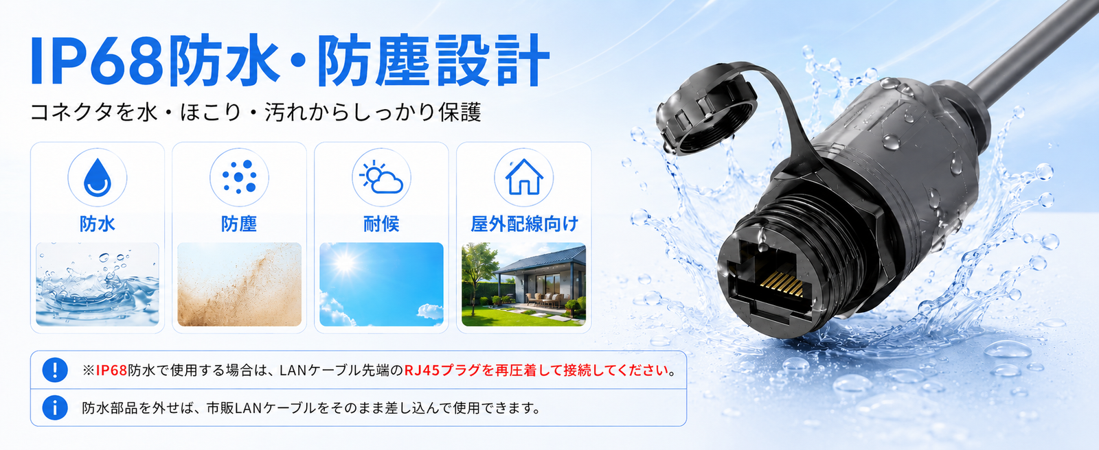 Starlink（スターリンク） V3/Mini用イーサネットアダプター IP68防水・防塵設計 屋外配線対応