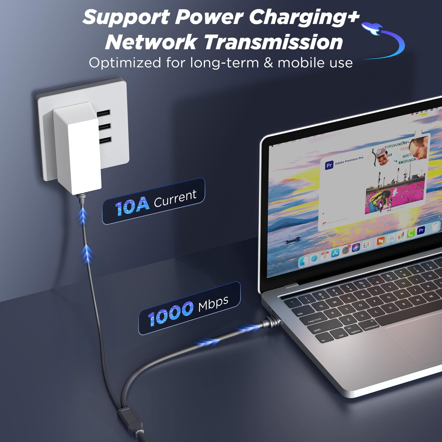 Starlink Mini USB-C＋DC給電＆LAN一体型ケーブル 5M 2in1 1000Mbps高速通信 10A高出力 18AWG 防水・屋外対応 スターリンクミニ用 電源＋イーサネット一体ケーブル RV・車載・船舶対応