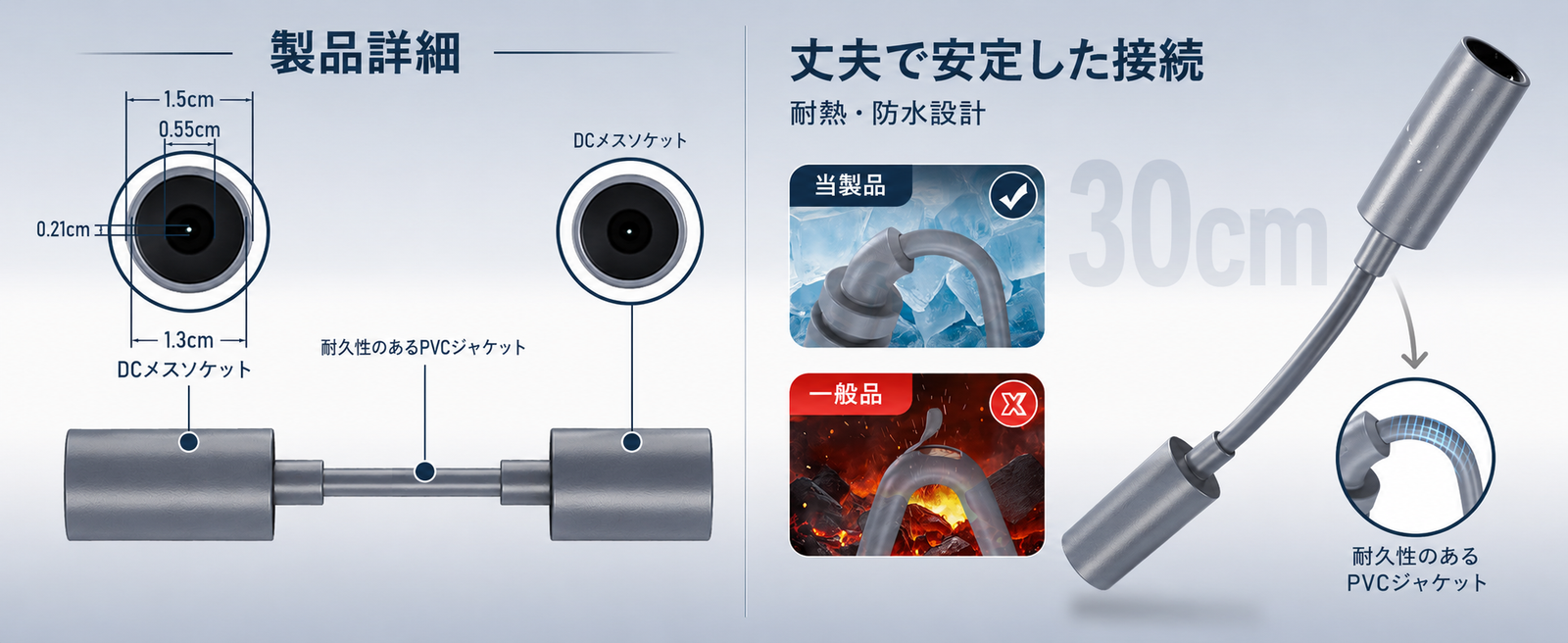 Starlink Mini用DC中継アダプターの製品詳細 DC5521メスソケットと耐久性PVCジャケット