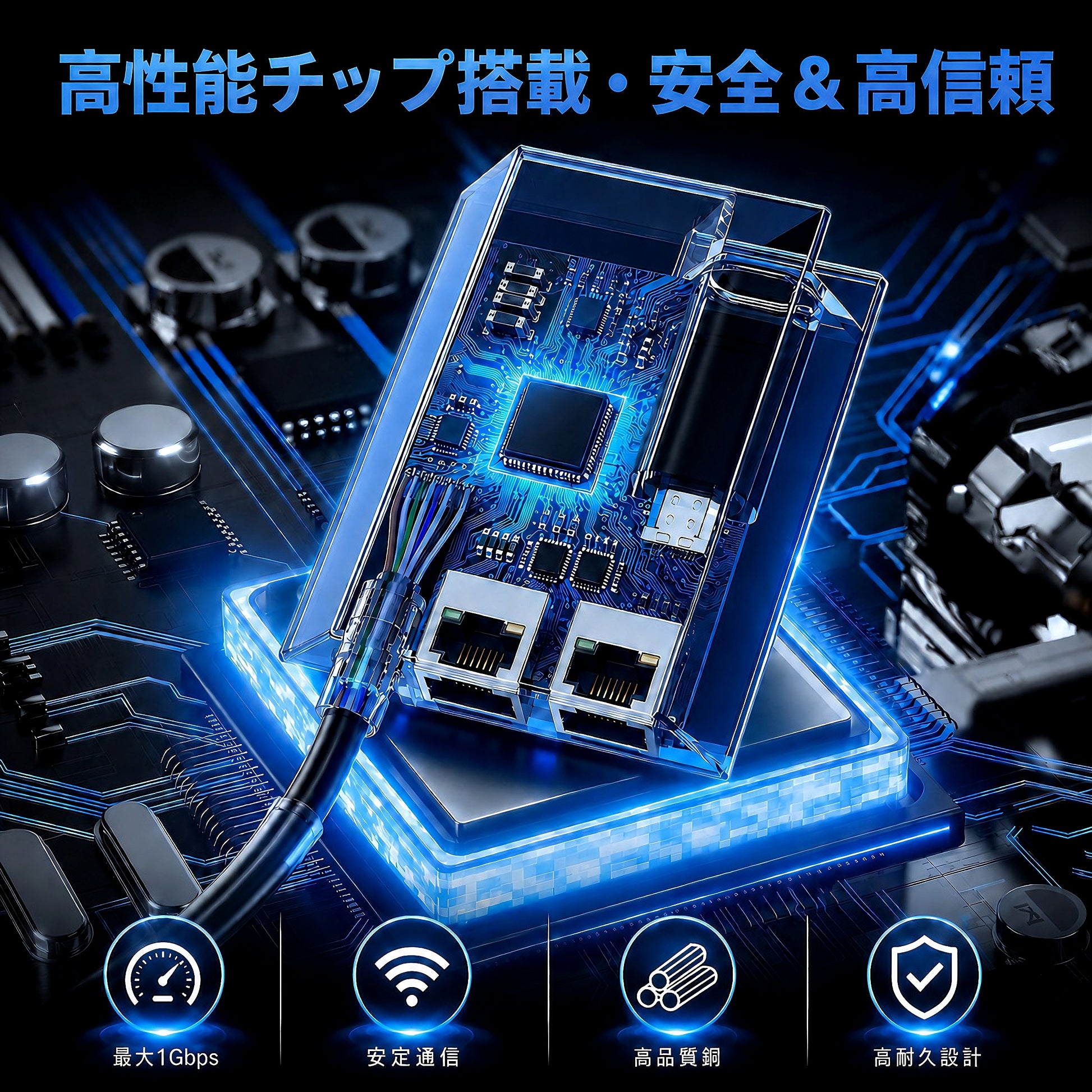 Starlink（スターリンク）V2用イーサネットアダプター 高性能チップ搭載・安定通信・高耐久設計の機能紹介画像