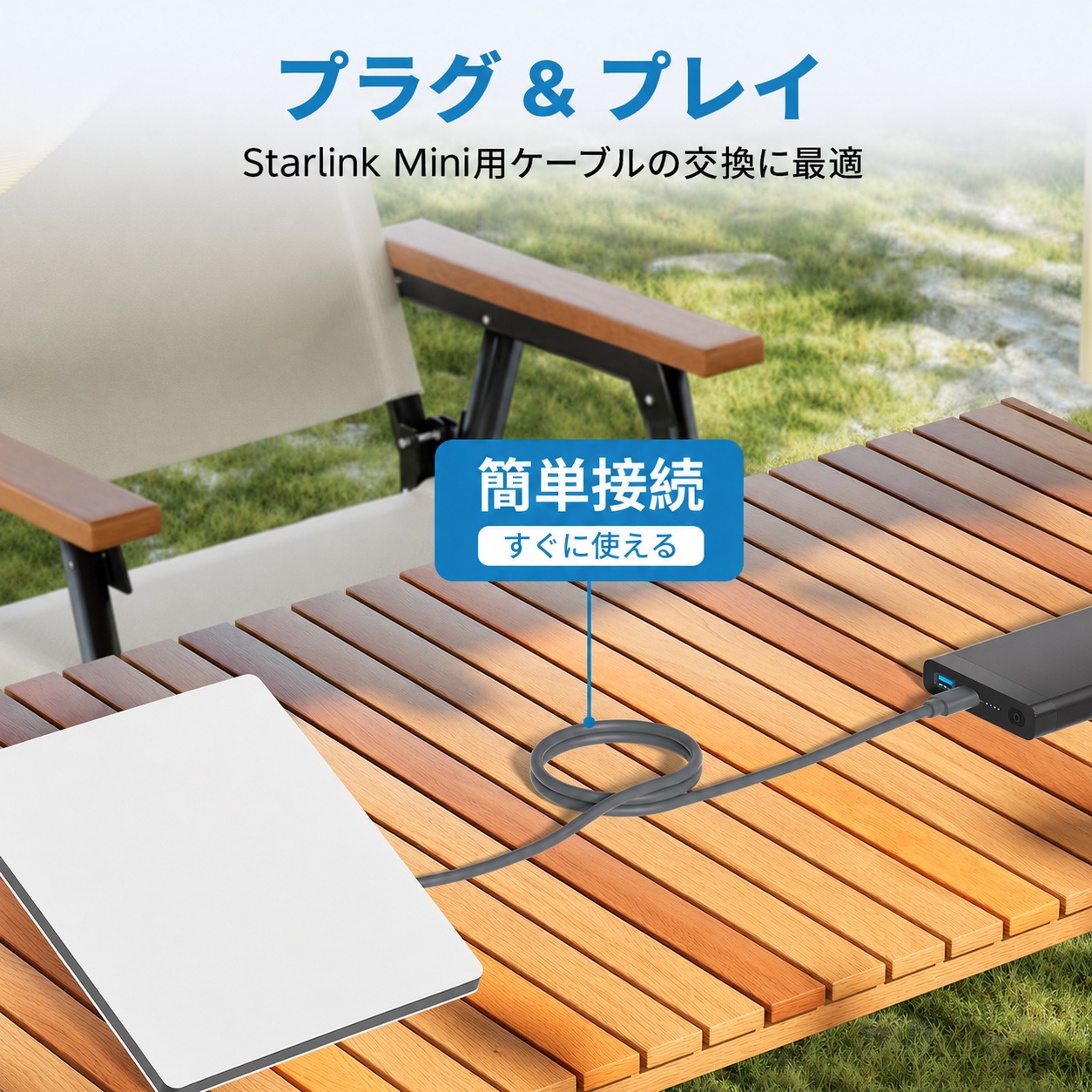Starlink Mini用 USB-C to DC電源ケーブル プラグ＆プレイで簡単接続