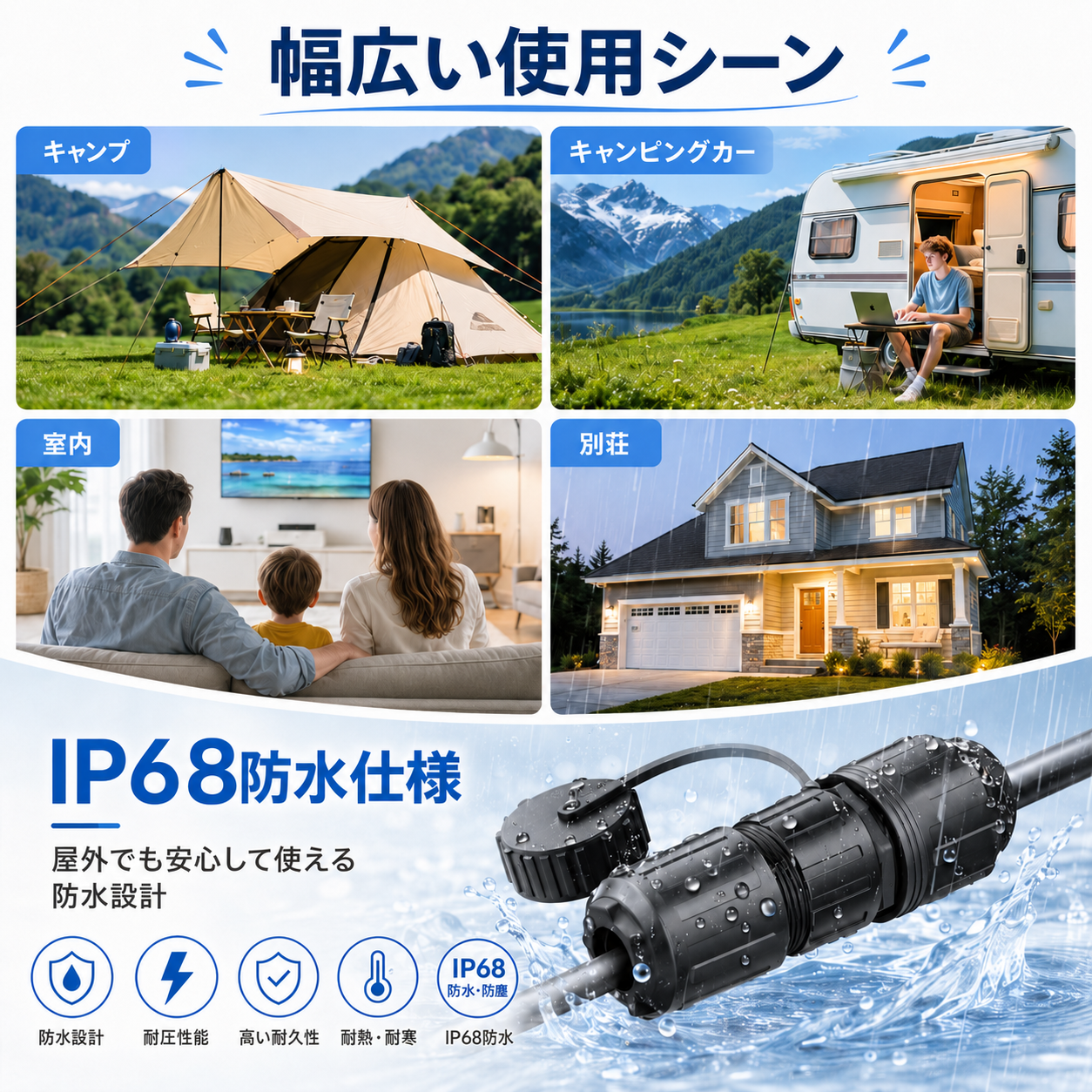 Starlink（スターリンク）用イーサネットアダプターのキャンプ・キャンピングカー・室内・別荘での使用シーン