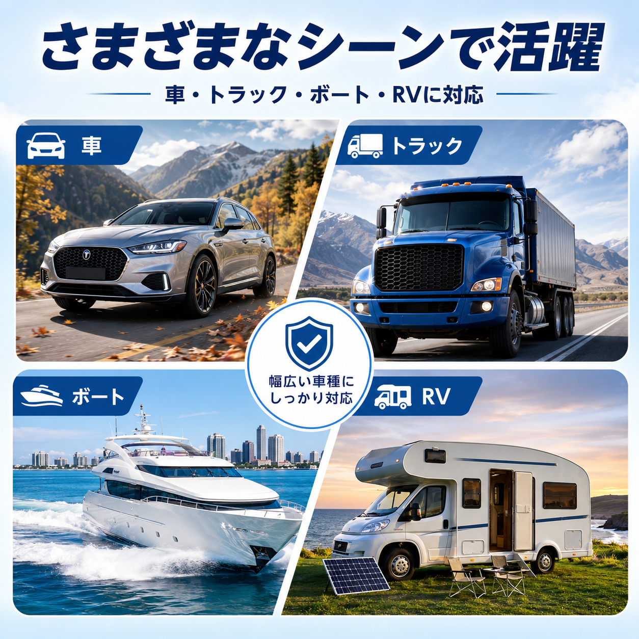 Starlink Mini / Mini X用車載電源アダプター 車・トラック・ボート・RV・キャンピングカー対応 使用シーン