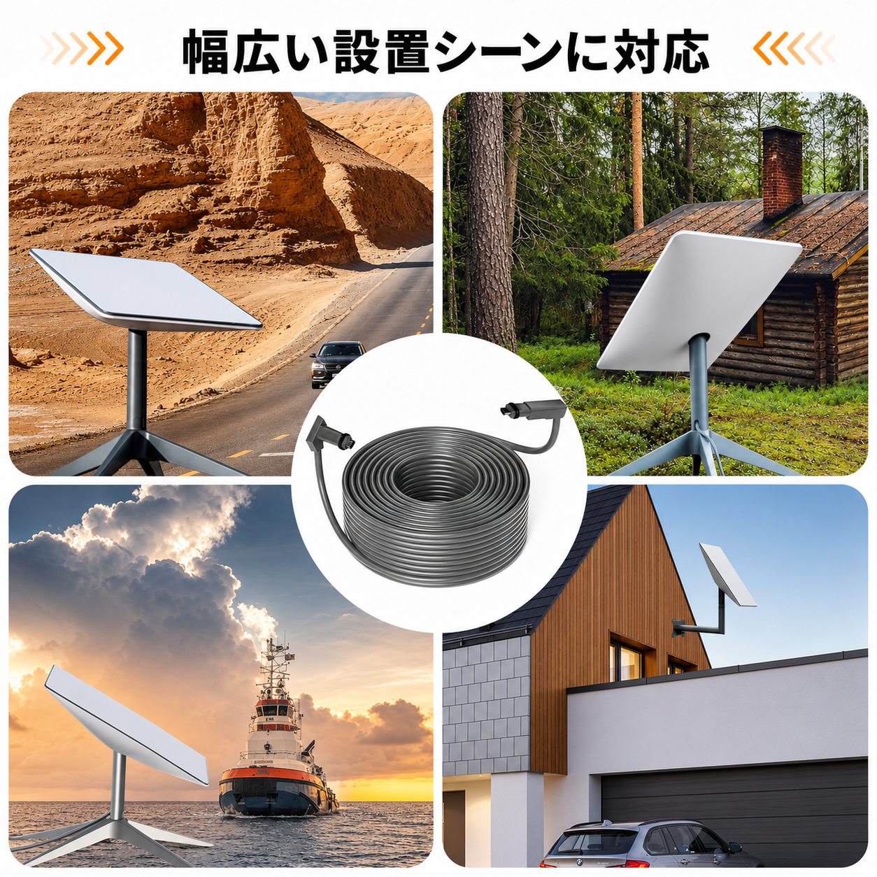 Starlink V2延長ケーブル、屋外・車中泊・船舶・住宅など幅広い設置シーンに対応