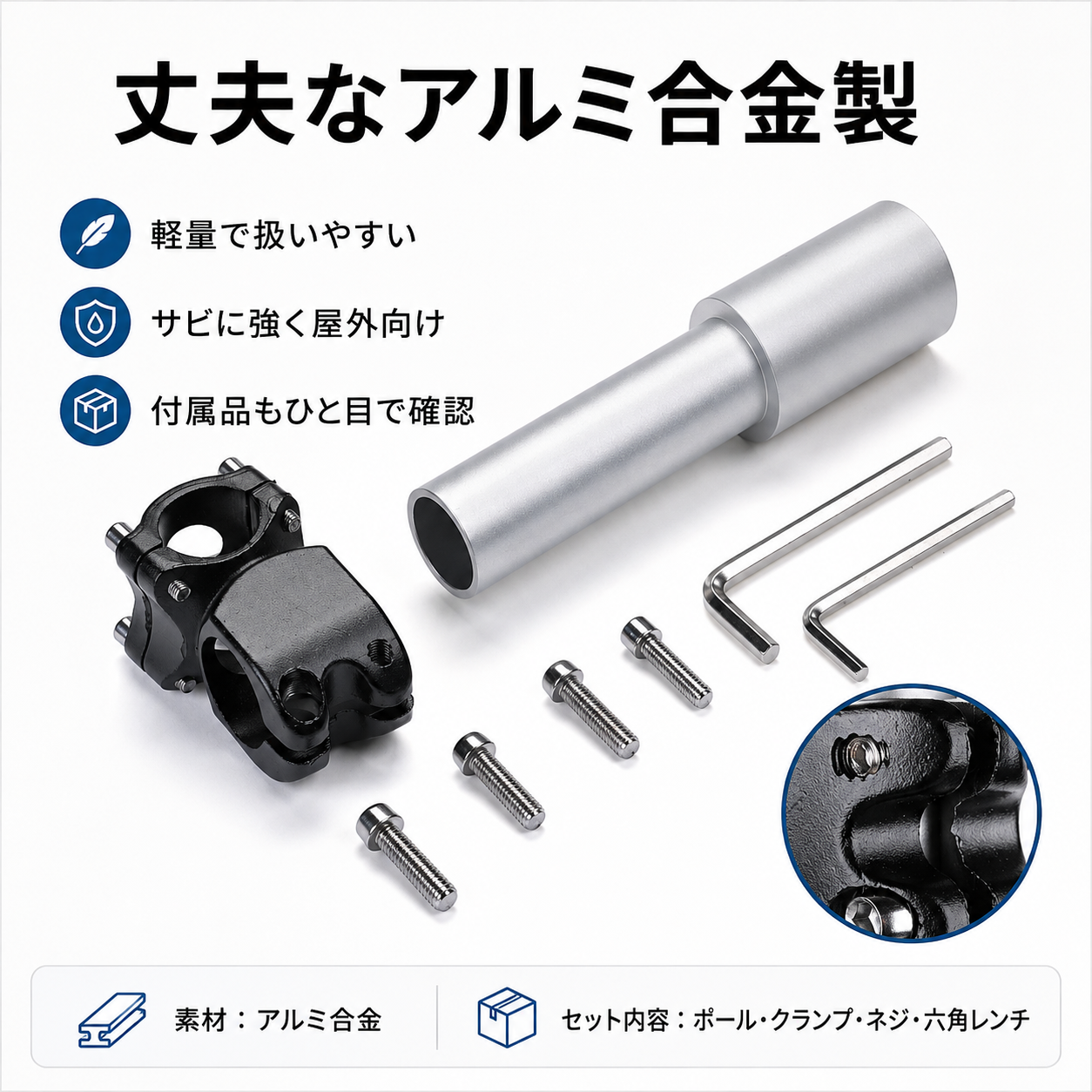 Starlink Mini / Mini X用ポールマウントの設置例画像。RVラダー、手すり、ルーフラック、ボートレールなど幅広い場所に対応。