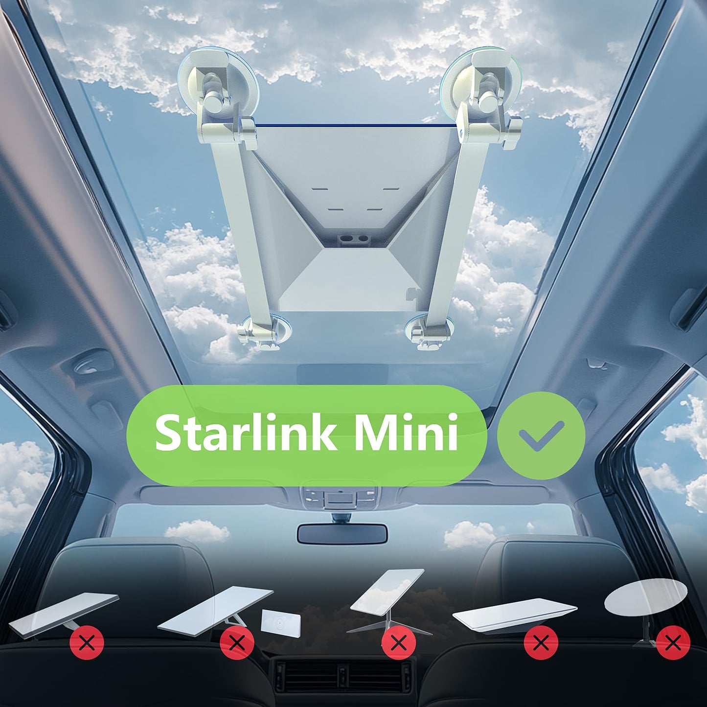 Starlink Mini 吸盤式車載マウント 4点固定 ルーフ・ガラス取付対応 調整可能 高耐久ブラケット スターリンクミニ用 RV・車中泊・屋外設置対応