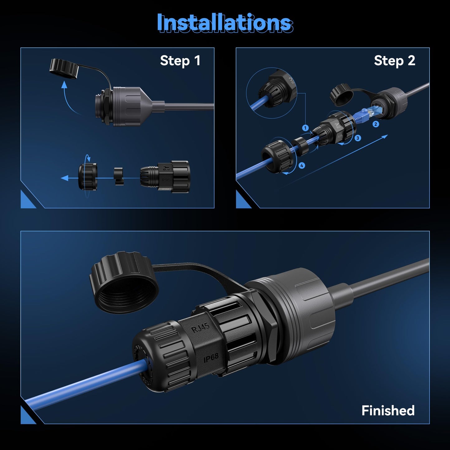 Starlink Gen3 / Mini 対応 イーサネット変換アダプター 延長・修理ケーブル IP68防水 24AWG 高速2000Mbps RJ45接続 プラグ＆プレイ 屋外対応