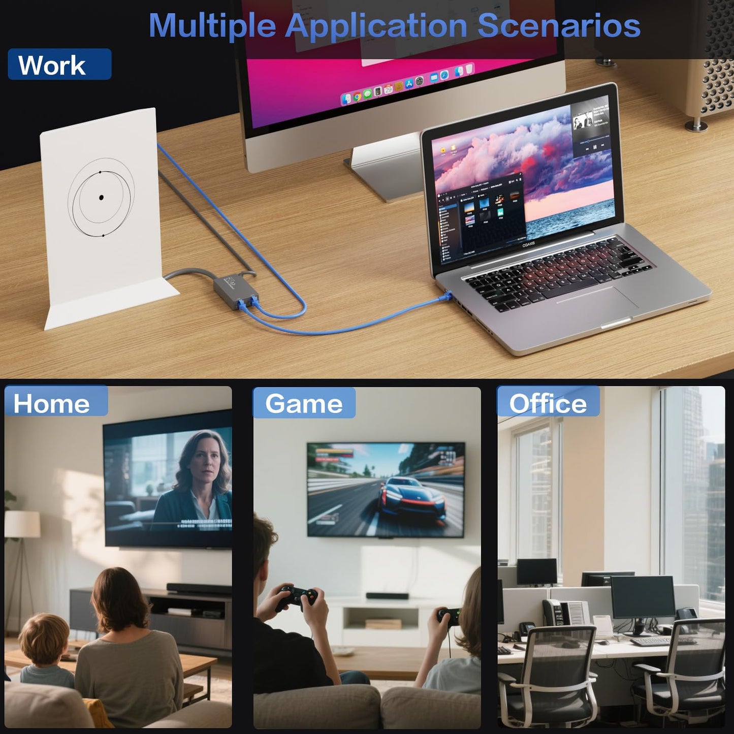 Starlink V2 Ethernetアダプター【デュアルRJ45ポート】 Standard Actuated（Gen2）/ High Performance（Gen1/Gen2）対応 有線LAN 1Gbps対応 スターリンク長方形標準ムーブ・スターリンク高性能フラットキットV1/V2イーサネット有線接続 wifi Starlink Ethernet Adapter