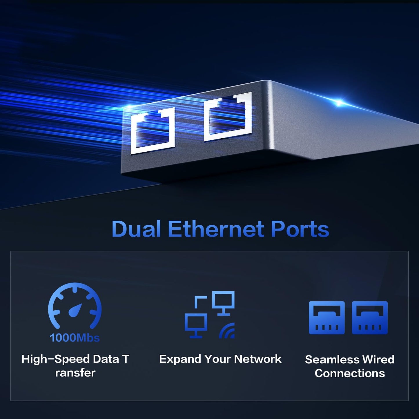 Starlink V2 Ethernetアダプター【デュアルRJ45ポート】 Standard Actuated（Gen2）/ High Performance（Gen1/Gen2）対応 有線LAN 1Gbps対応 スターリンク長方形標準ムーブ・スターリンク高性能フラットキットV1/V2イーサネット有線接続 wifi Starlink Ethernet Adapter