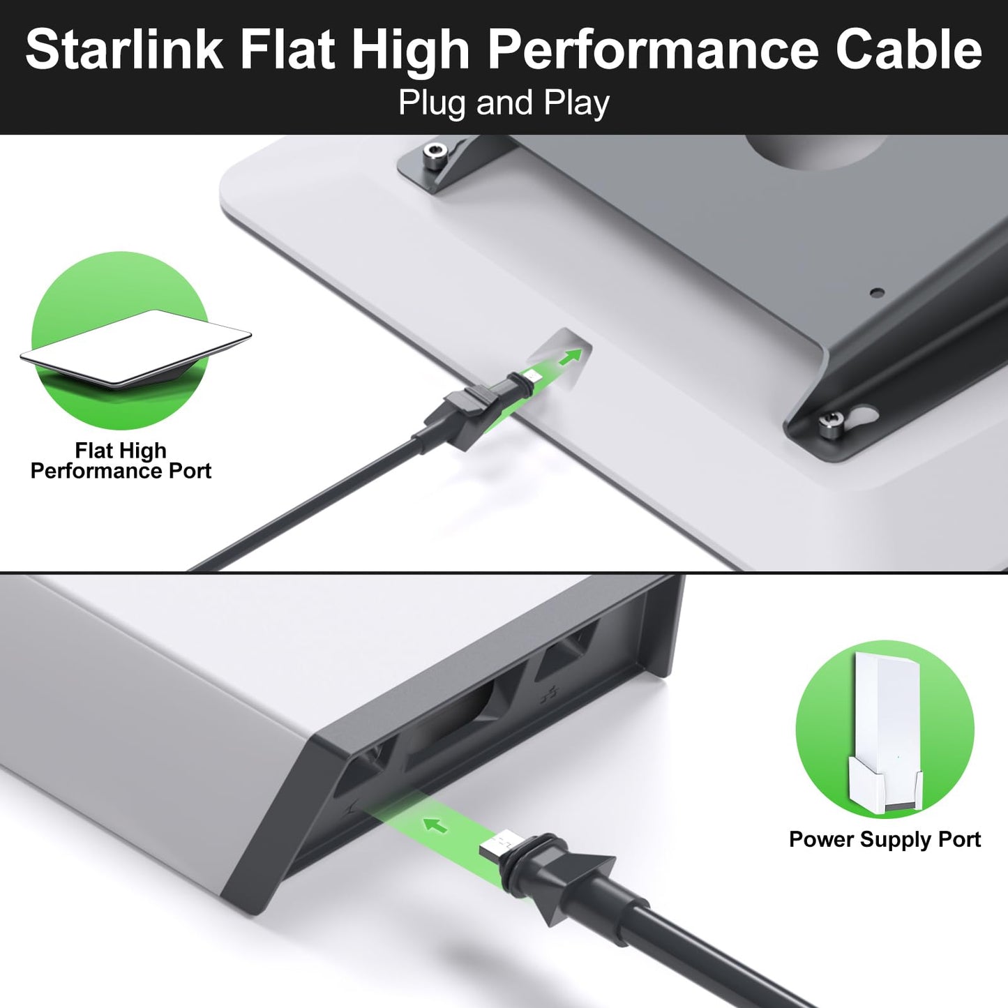 Starlink高性能フラットキットV2用ケーブル Gen2対応 延長ケーブル 防水 高耐久 22AWG ギガビット対応 高速通信 屋外対応 Starlink Flat High Performance 交換用ケーブル