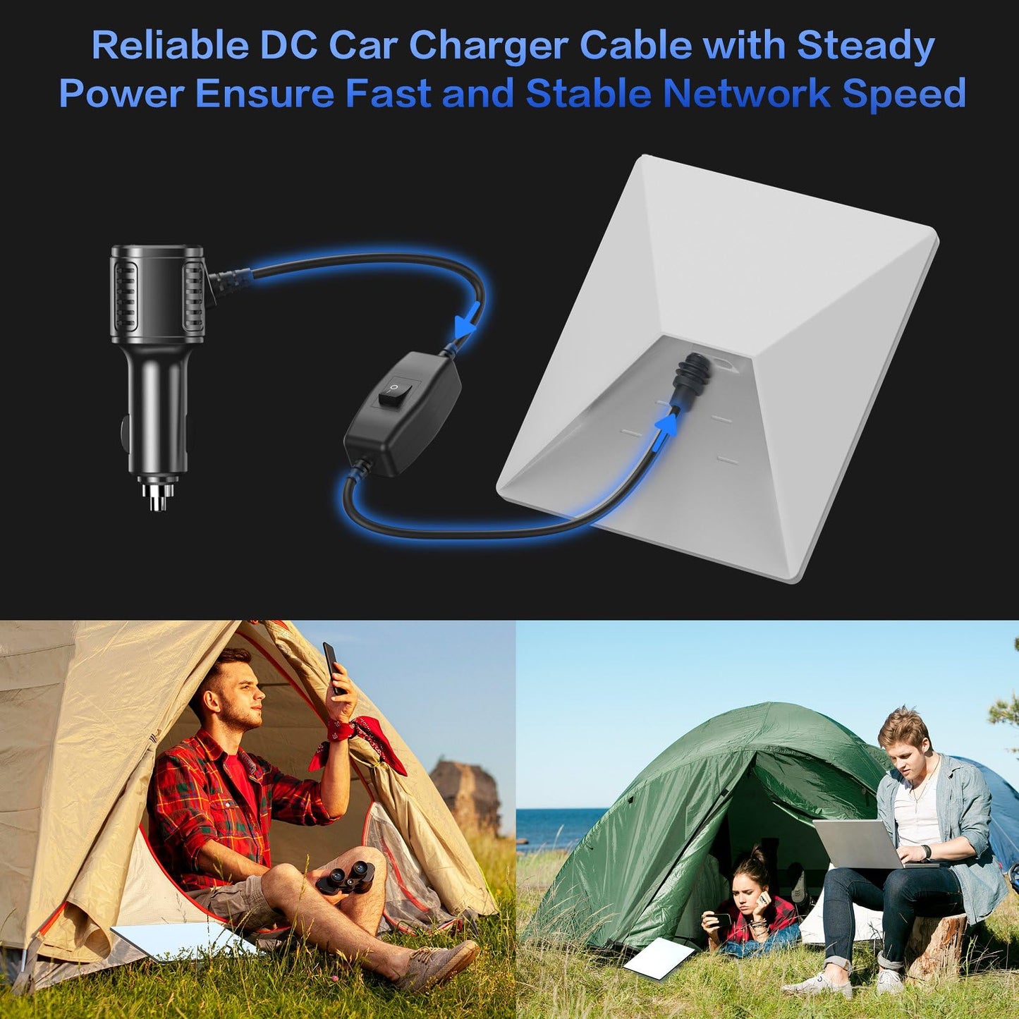 Starlink Mini 車載電源ケーブル 3in1 シガーソケットDC充電ケーブル USB-C PD20W & USB-A QC18W搭載 電圧表示・スイッチ付き 12V-24V対応 5m/16.4FT 高耐久18AWG 車・RV・船対応