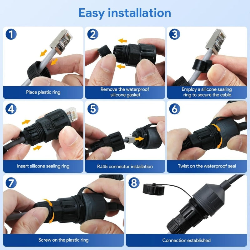 Starlink Flat High Performance用 RJ45変換アダプター 2個セット 防水IP67 SPX to RJ45 カプラー Ethernet延長対応 22AWG CAT6対応 最大50m 高速通信