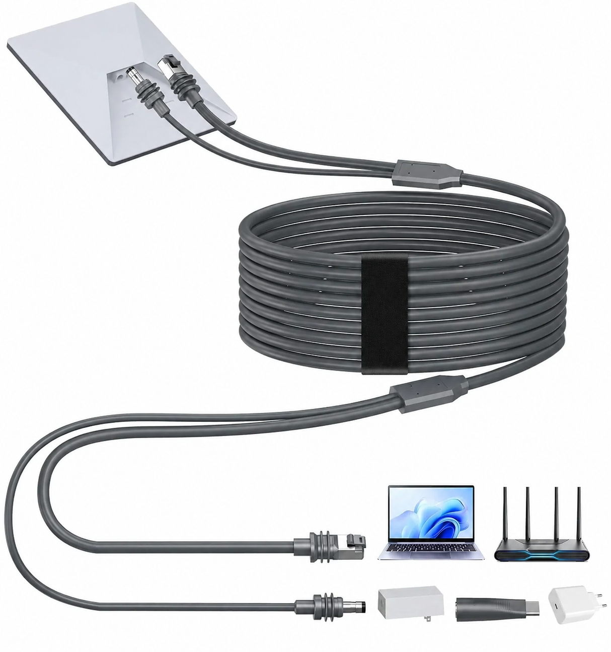Starlink Mini用2in1電源LAN一体型ケーブル USB-C/DC給電 RJ45有線LAN 1000Mbps対応